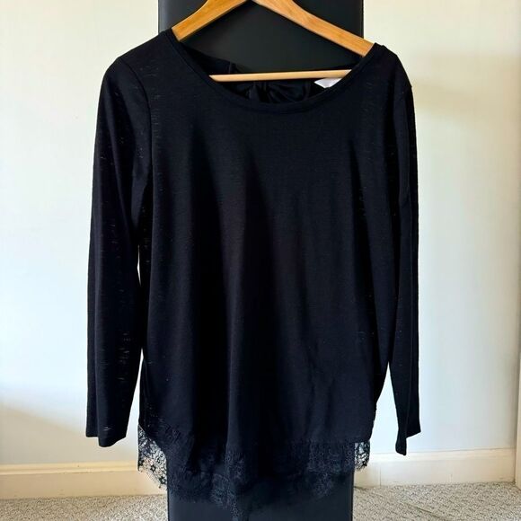 Lauren Conrad Black Bow-Back Lace Trim Top - Elegant &‎ Feminine - Picture 1 of 3